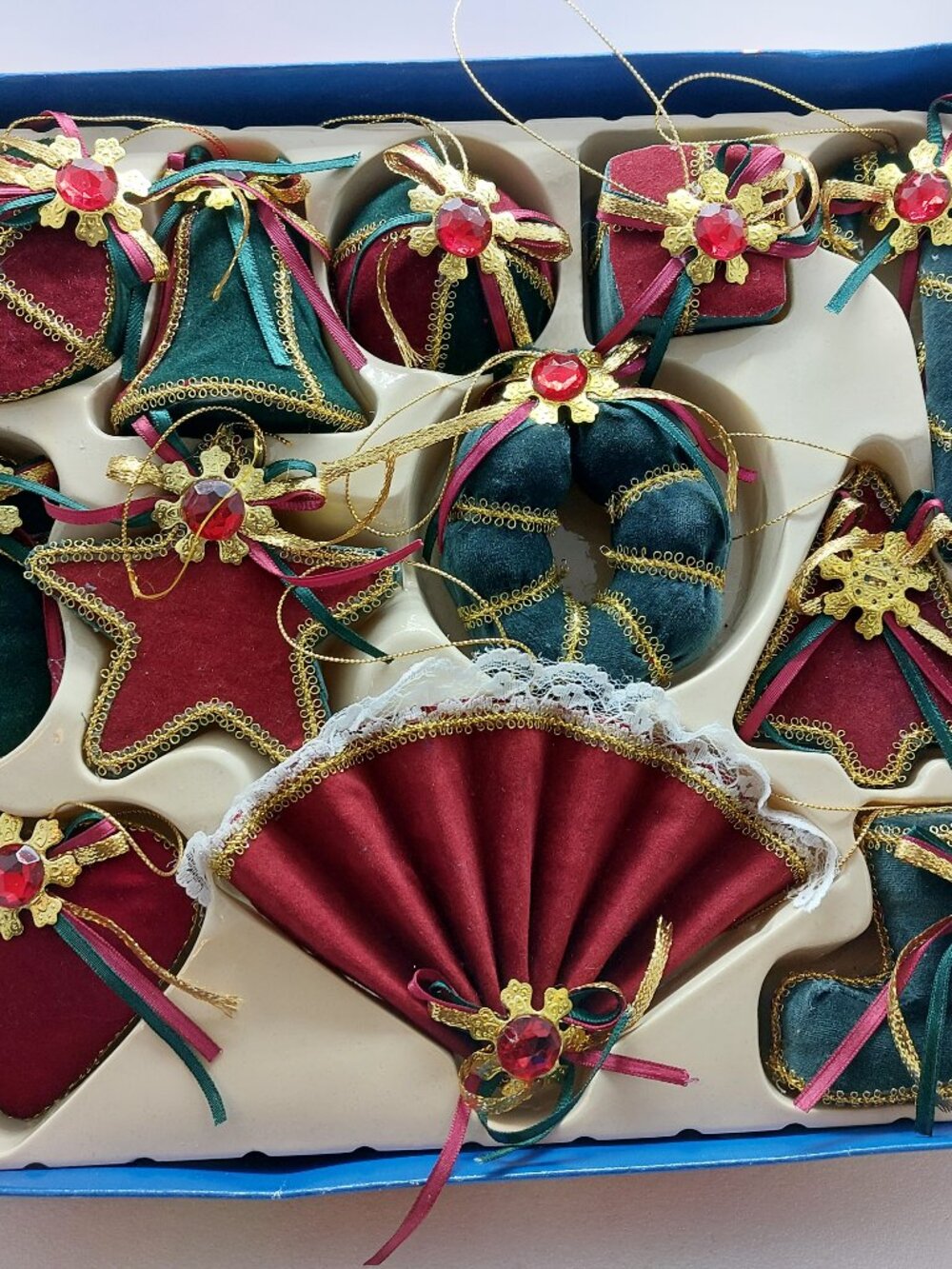 Vintage Box Of 12 Zellers Christmas Ornament Velvet Decorations